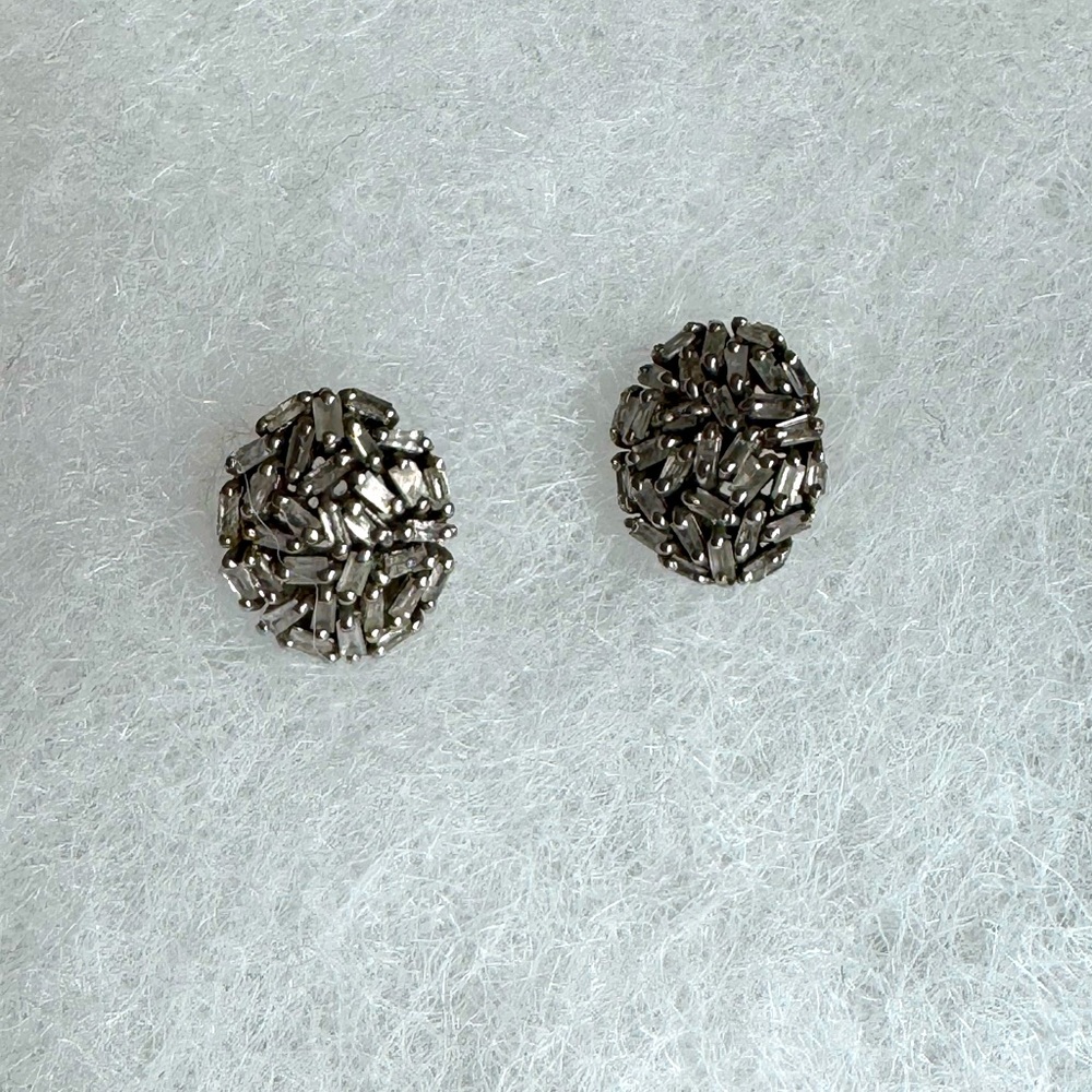 Elegant Silver with Petite Baguette Diamond Stud Earrings